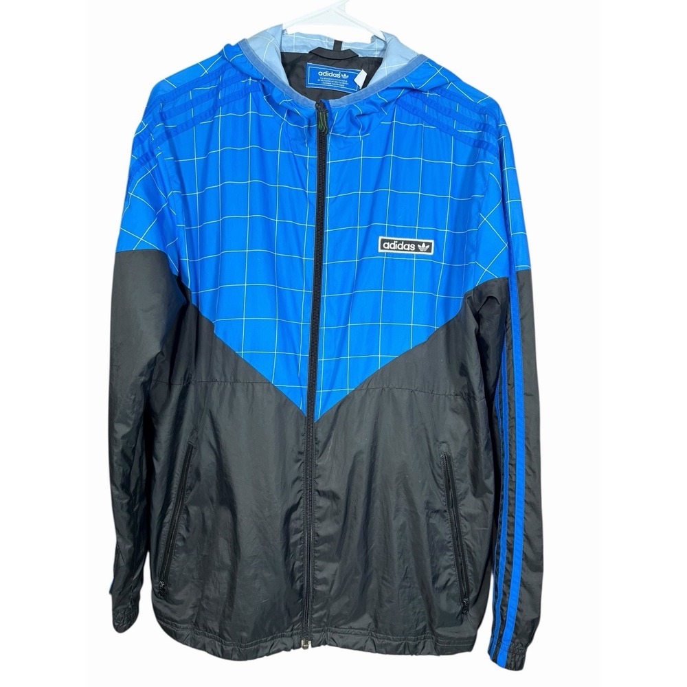 Vintage‎ Adidas Originals Men's M Blue Windowpane Windbreaker Jacket Trefoil